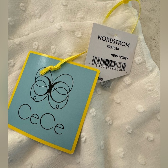 CeCe Clip Dot Ruffle Mock Neck Crepe Top in New Ivory Size M NWT - Picture 12 of 12